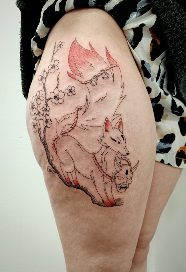 tatouages fins kitsune
